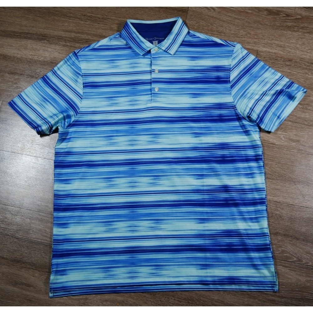 NWOT Hickey Freeman Golf Mens Blue Space Dye Shirt Large Performance Stretch L/G